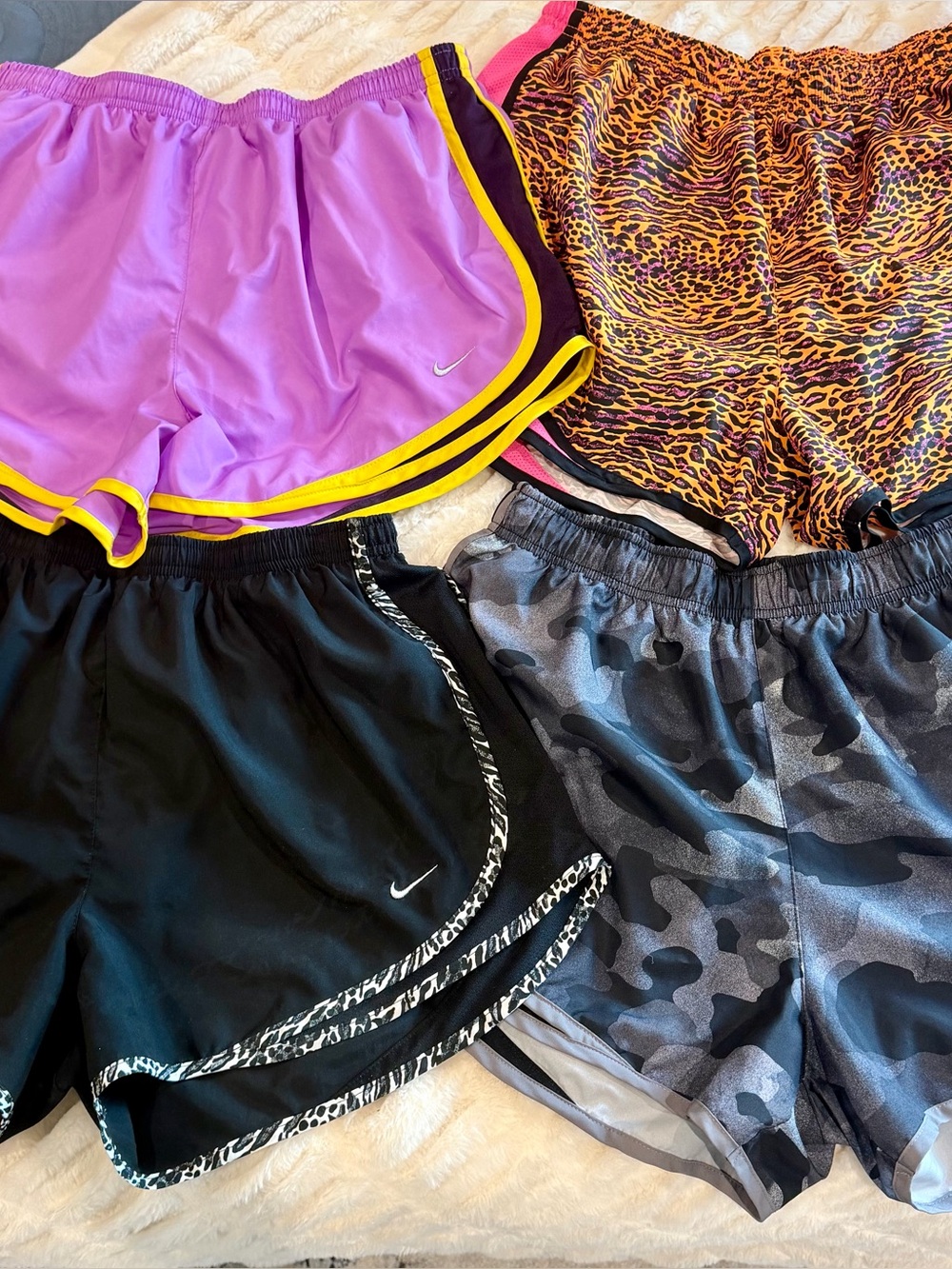 Nike Women’s Athletic Shorts Bundle - Purple, Yellow, Black & Gray Camo